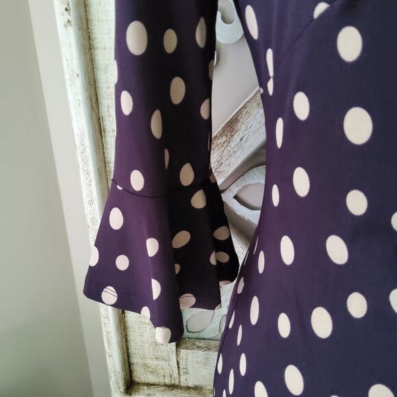 Connected Apparel Women Petite Flounce Bell Sleeve Faux Wrap Midi Sheath Dress - Picture 4 of 10